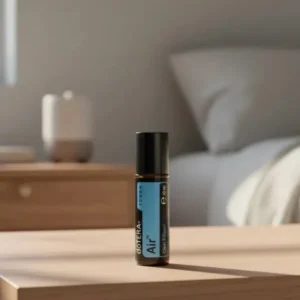 Air Touch doTERRA na drewnianym stoliku nocnym przy łóżku