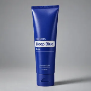 Balsam Deep Blue doTERRA 120 ml na szarym tle, ujęcie produktowe