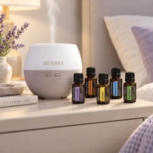 Pięć olejków pojedynczych z zestawu Home Essentials doTERRA: Lawenda, Kadzidło, Cytryna, Mięta pieprzowa, Drzewo Herbaciane