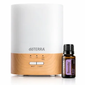 Zestaw Dyfuzor Lumo doTERRA z mieszanką Serenity 15 ml na białym tle