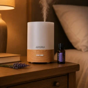 Dyfuzor Lumo doTERRA na szafce nocnej w sypialni