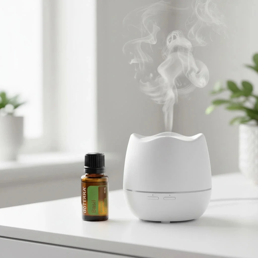 Bazylia doTERRA obok dyfuzora aromaterapeutycznego doTERRA