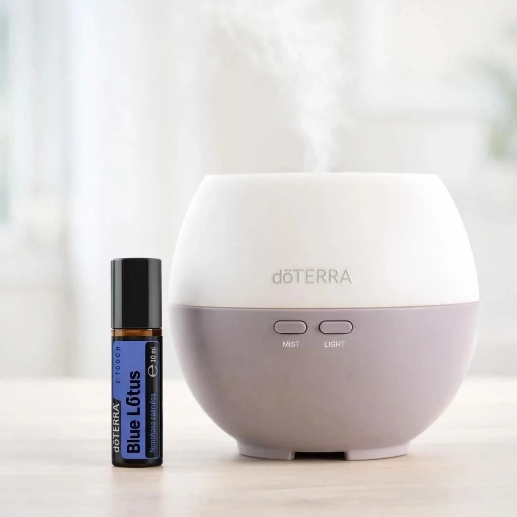 Blue Lotus Touch doTERRA na białym blacie kuchennym