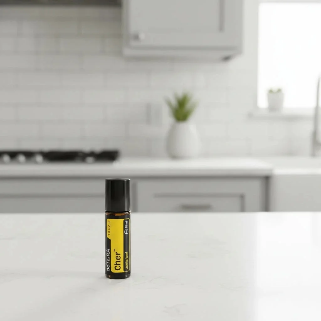 Cheer Touch doTERRA na białym blacie kuchennym