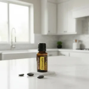 Citronella doTERRA na białym blacie kuchennym