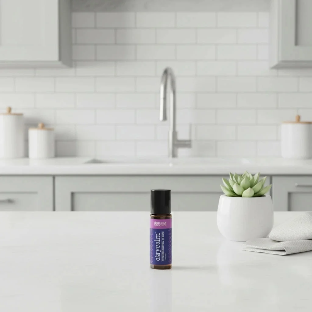 Clarycalm doTERRA na białym blacie kuchennym