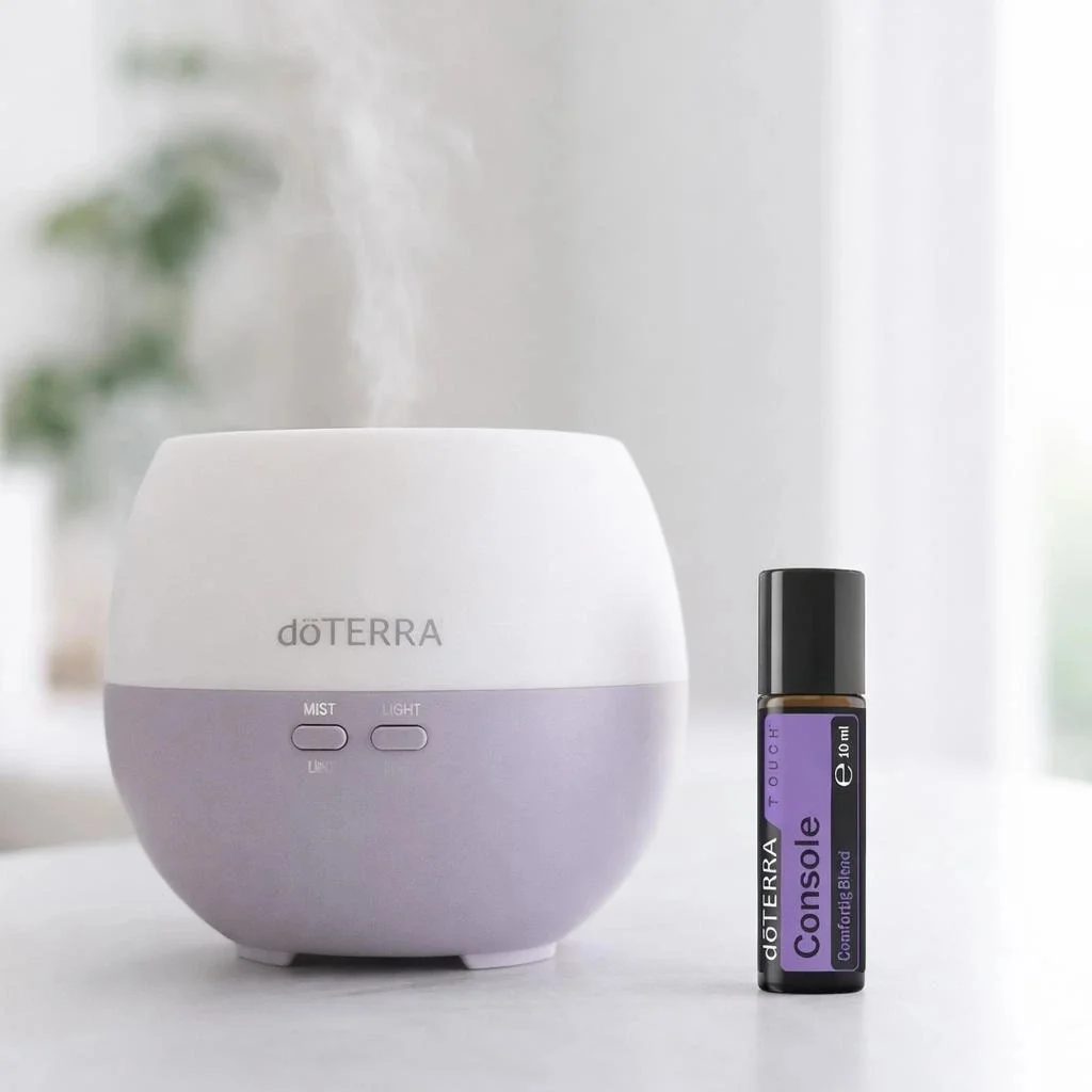 Console Touch doTERRA na białym blacie kuchennym
