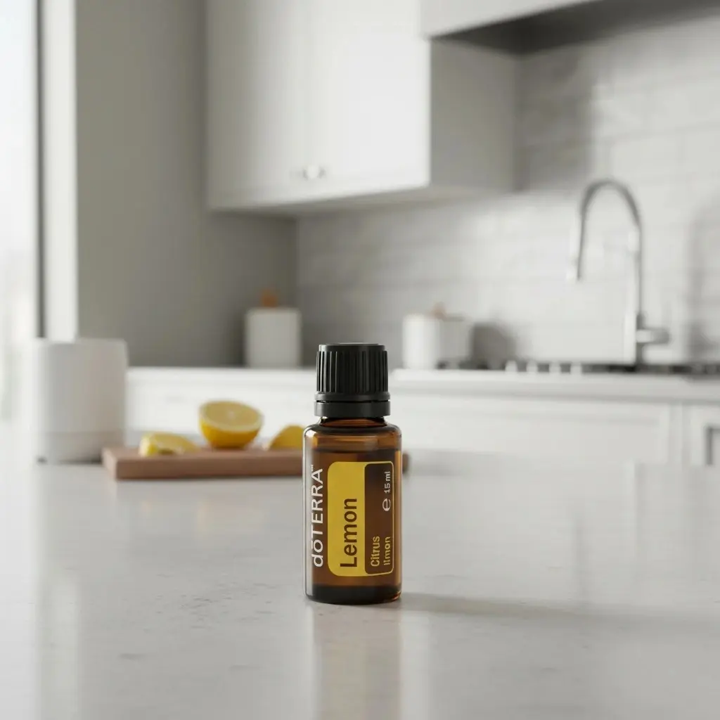 Cytryna doTERRA na białym blacie kuchennym
