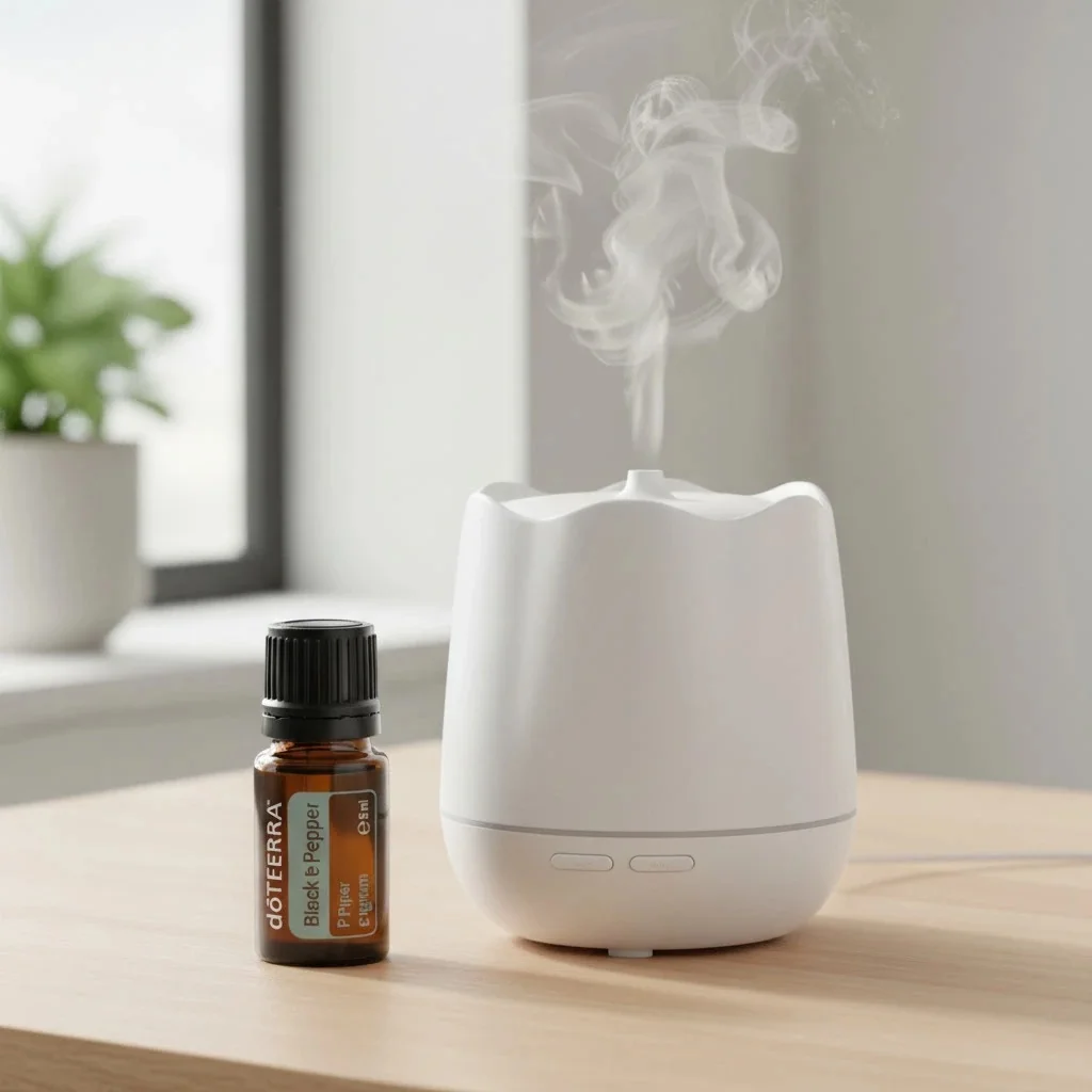 Czarny Pieprz doTERRA obok dyfuzora aromaterapeutycznego doTERRA