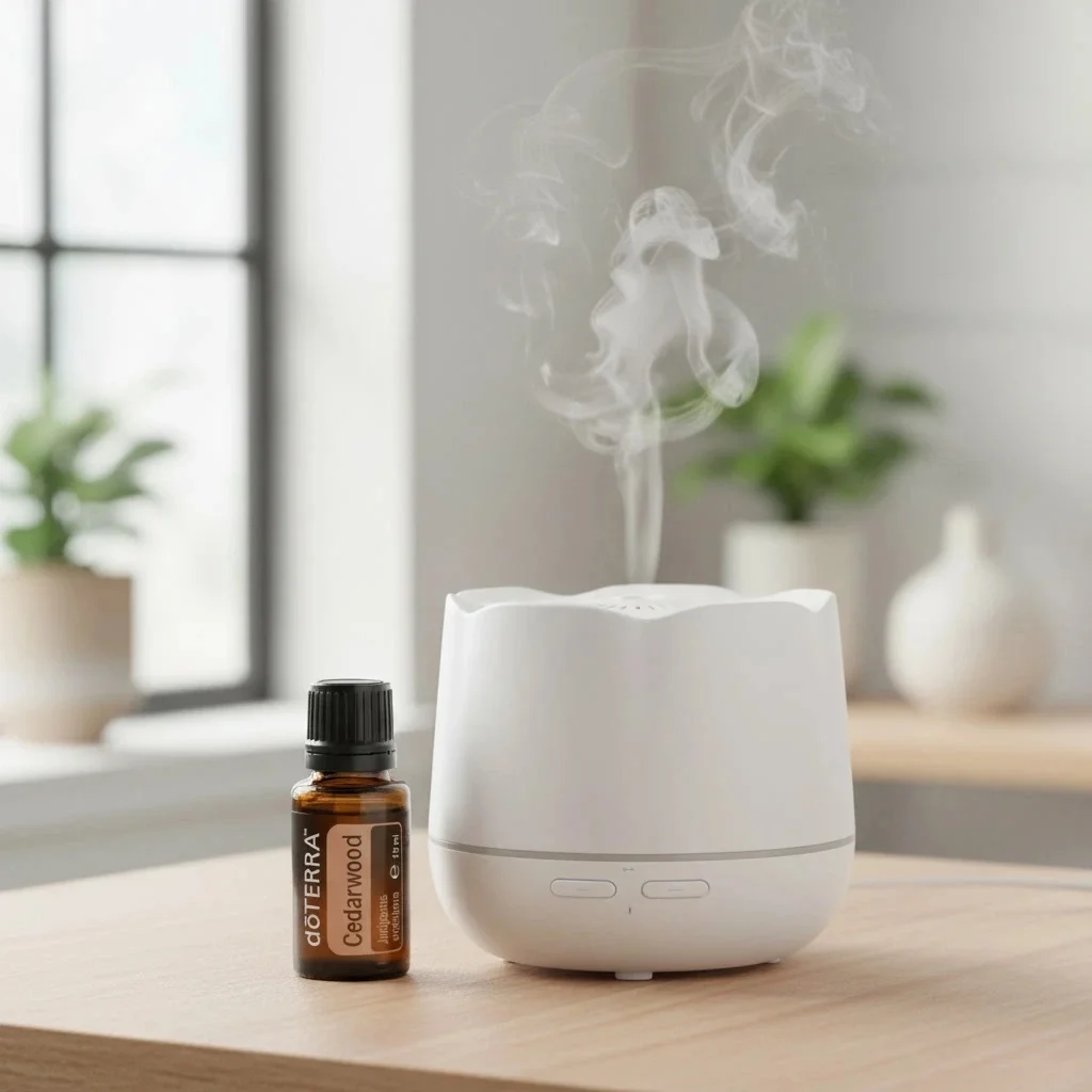 Drzewo Cedrowe doTERRA obok dyfuzora aromaterapeutycznego doTERRA