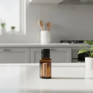 Drzewo Cedrowe doTERRA na białym blacie kuchennym