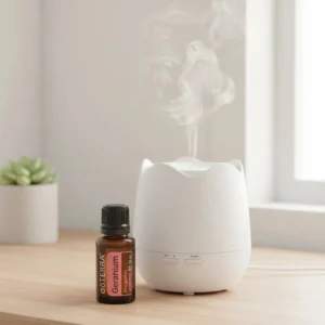 Geranium doTERRA obok dyfuzora aromaterapeutycznego doTERRA