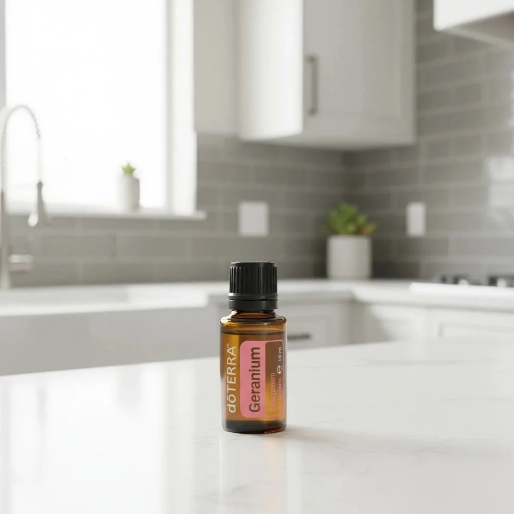 Geranium doTERRA na białym blacie kuchennym