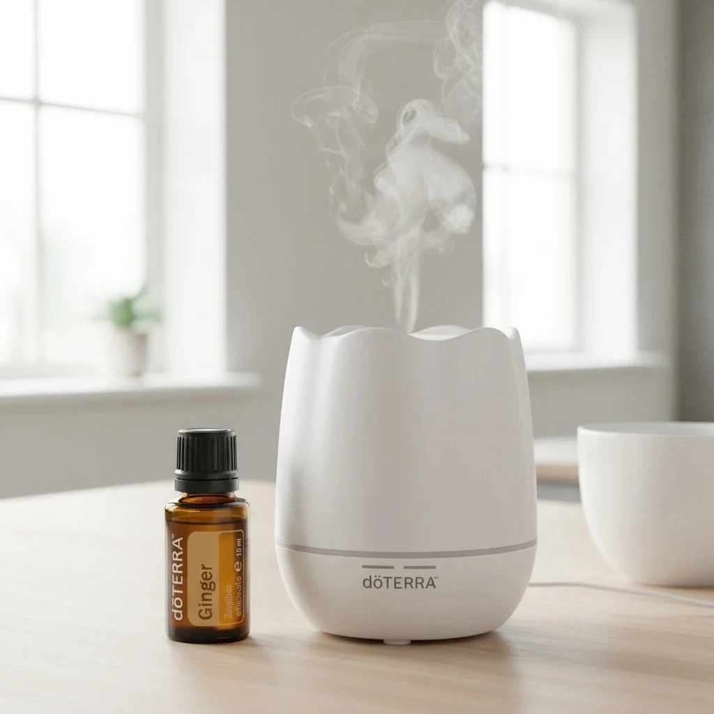 Imbir doTERRA obok dyfuzora aromaterapeutycznego doTERRA