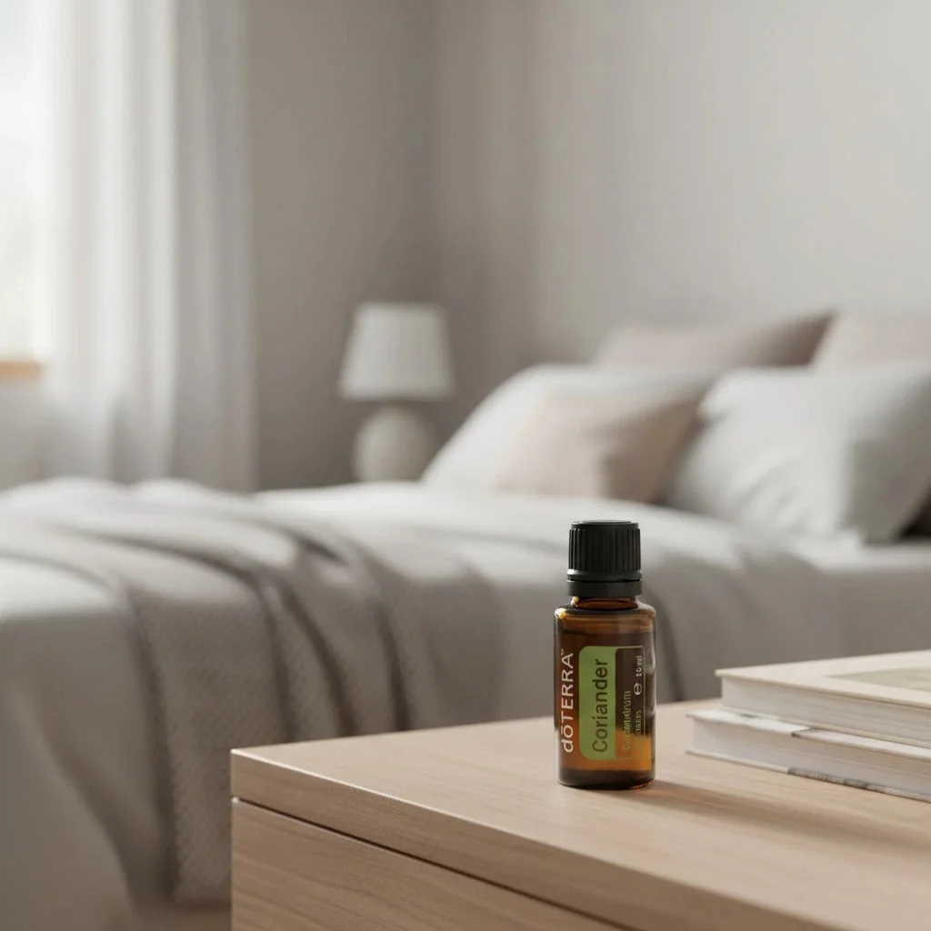 Kolendra (nasiona) doTERRA obok dyfuzora aromaterapeutycznego doTERRA
