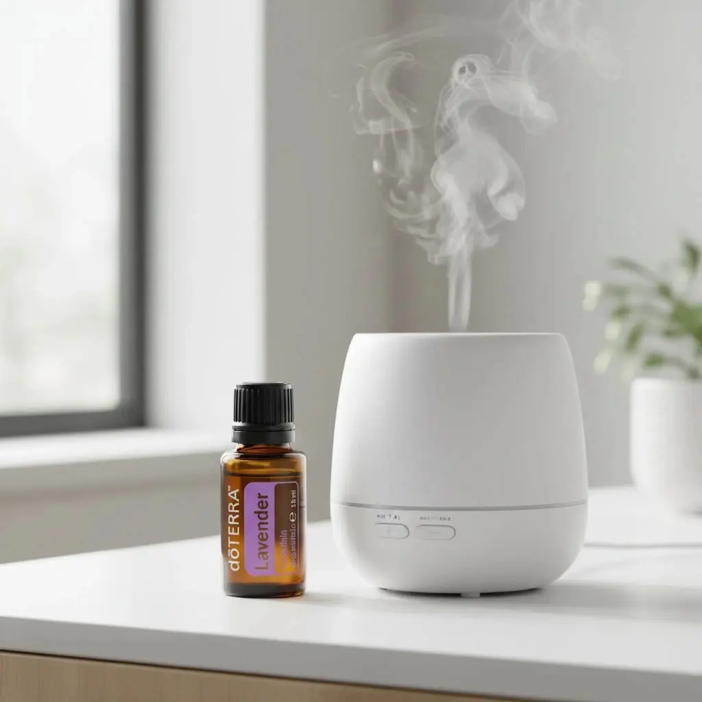 Lawenda doTERRA obok dyfuzora aromaterapeutycznego doTERRA