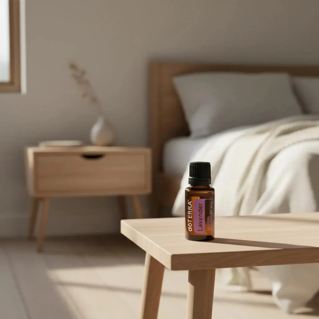 Lawenda doTERRA na stoliku nocnym w sypialni – pomoc w zasypianiu