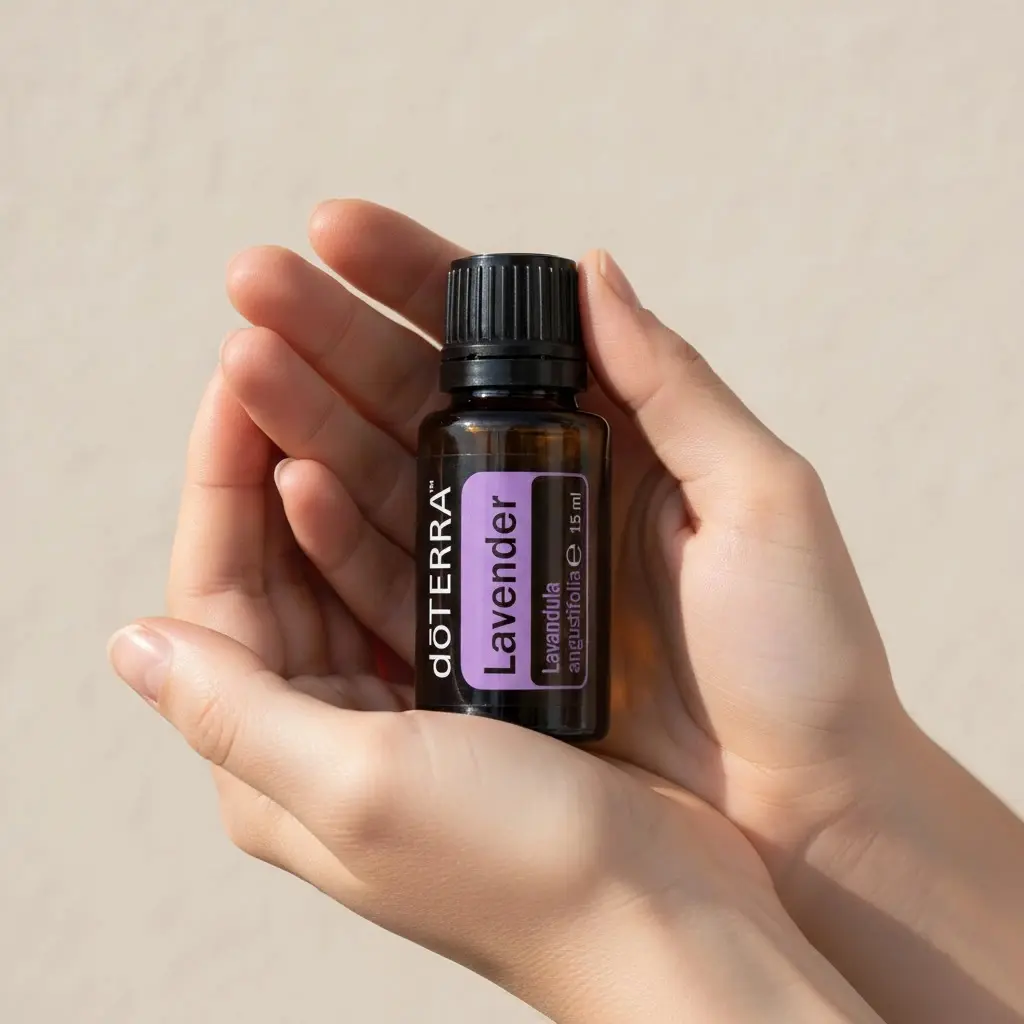 Dłonie trzymające Lawenda doTERRA – aplikacja olejku