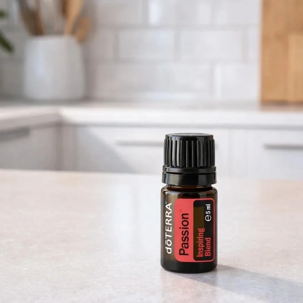 Passion doTERRA na białym blacie kuchennym