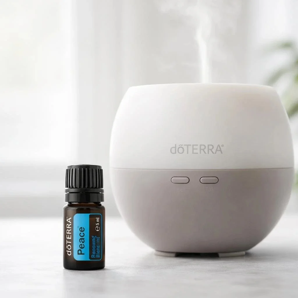 Peace doTERRA na białym blacie kuchennym