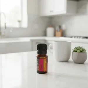 Róża doTERRA na białym blacie kuchennym
