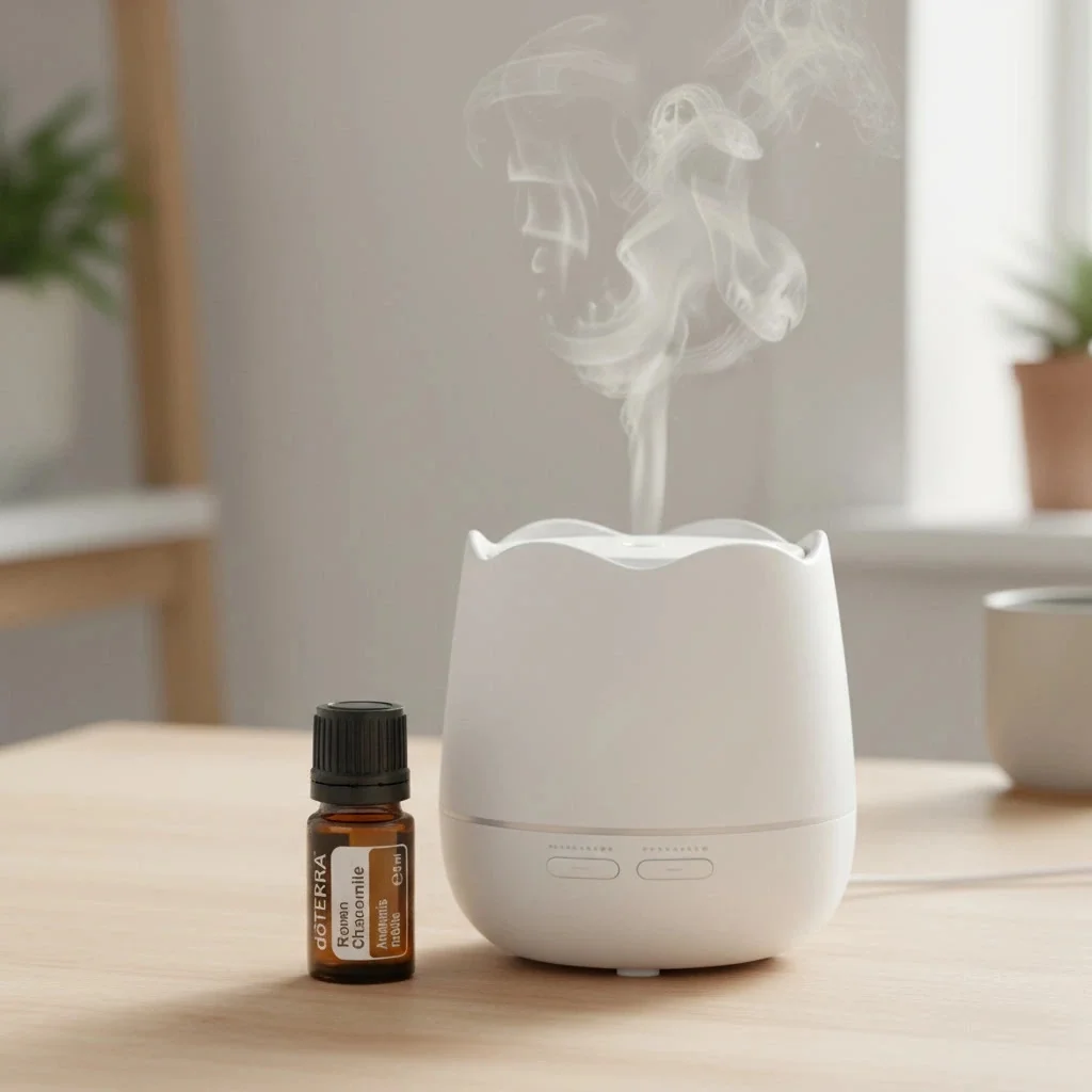 Rumianek Rzymski doTERRA obok dyfuzora aromaterapeutycznego doTERRA