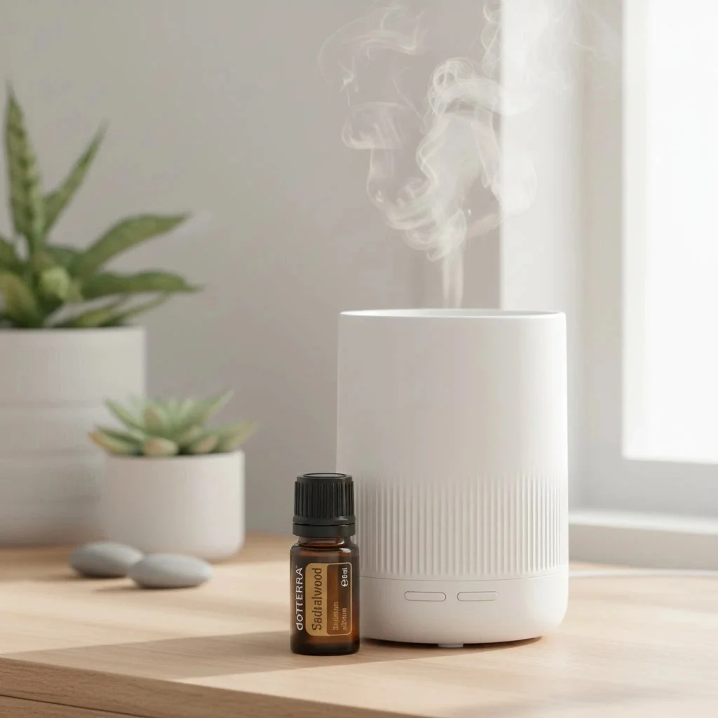 Sandałowiec doTERRA obok dyfuzora aromaterapeutycznego doTERRA