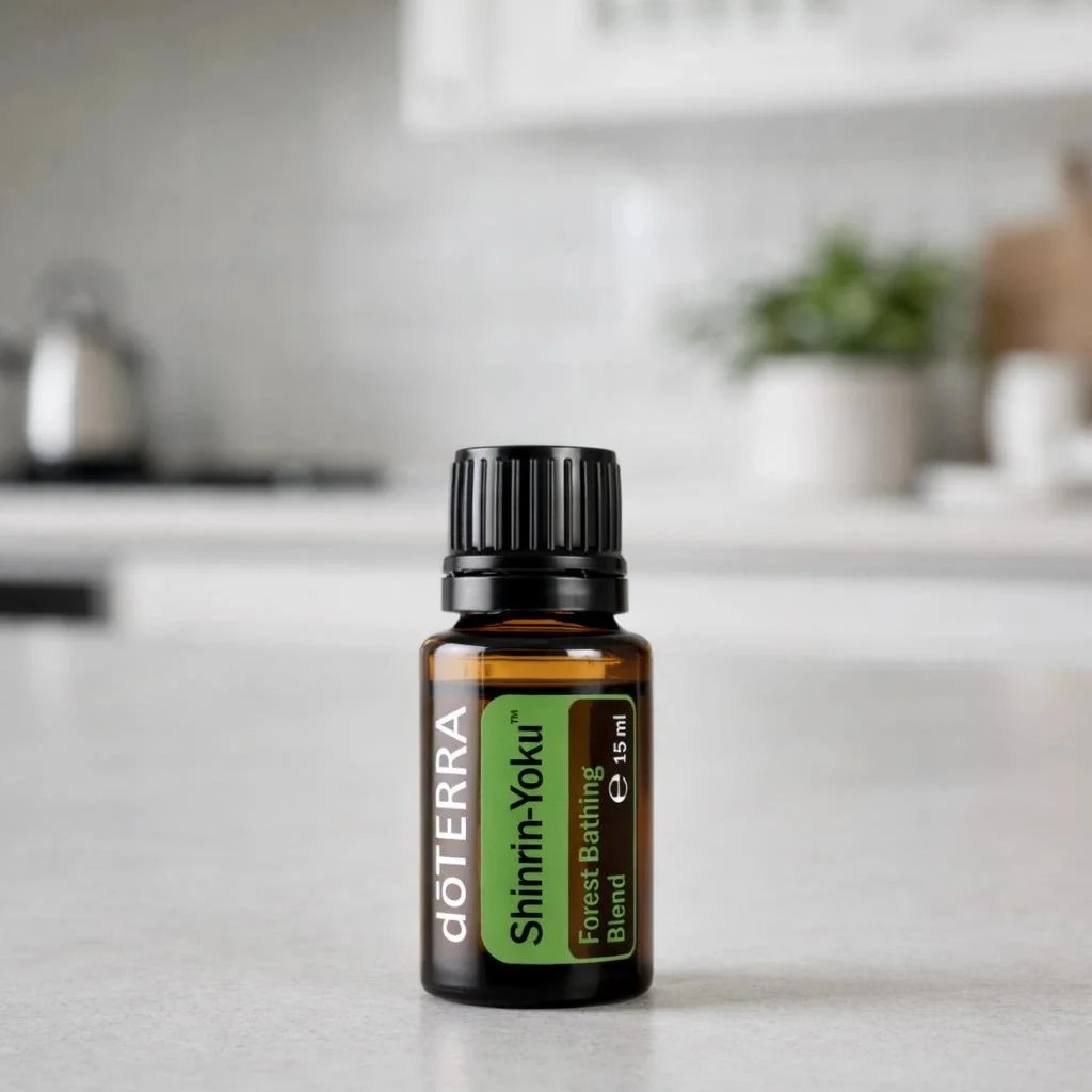 Shinrin-yoku doTERRA na białym blacie kuchennym
