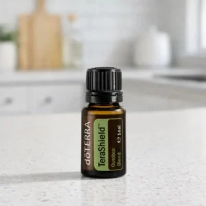 Terrashield doTERRA na białym blacie kuchennym
