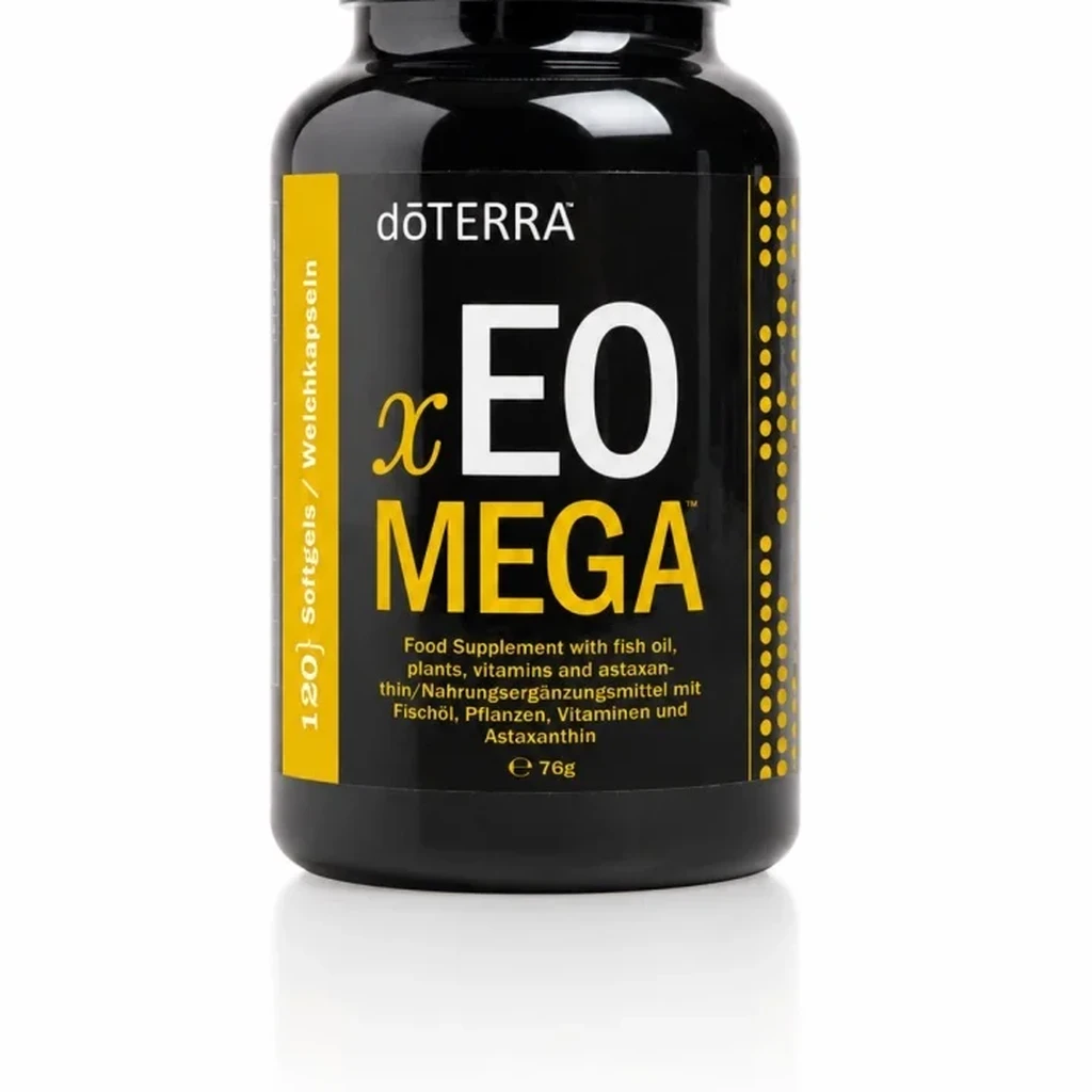 Xeo Mega Doterra - Suplement Omega W Kapsułkach Żelowych doTERRA – olejek eteryczny 15ml na białym tle