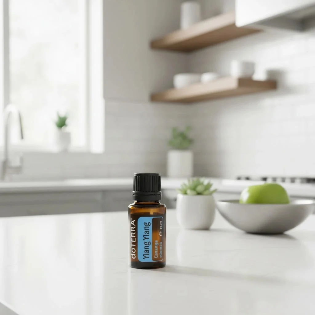 Ylang Ylang doTERRA na białym blacie kuchennym