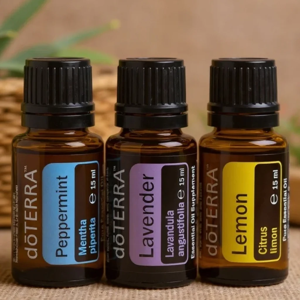 Zestaw Dla Początkujących: Lawenda, Cytryna, Mięta Pieprzowa doTERRA – trzy olejki eteryczne z naturalną dekoracją