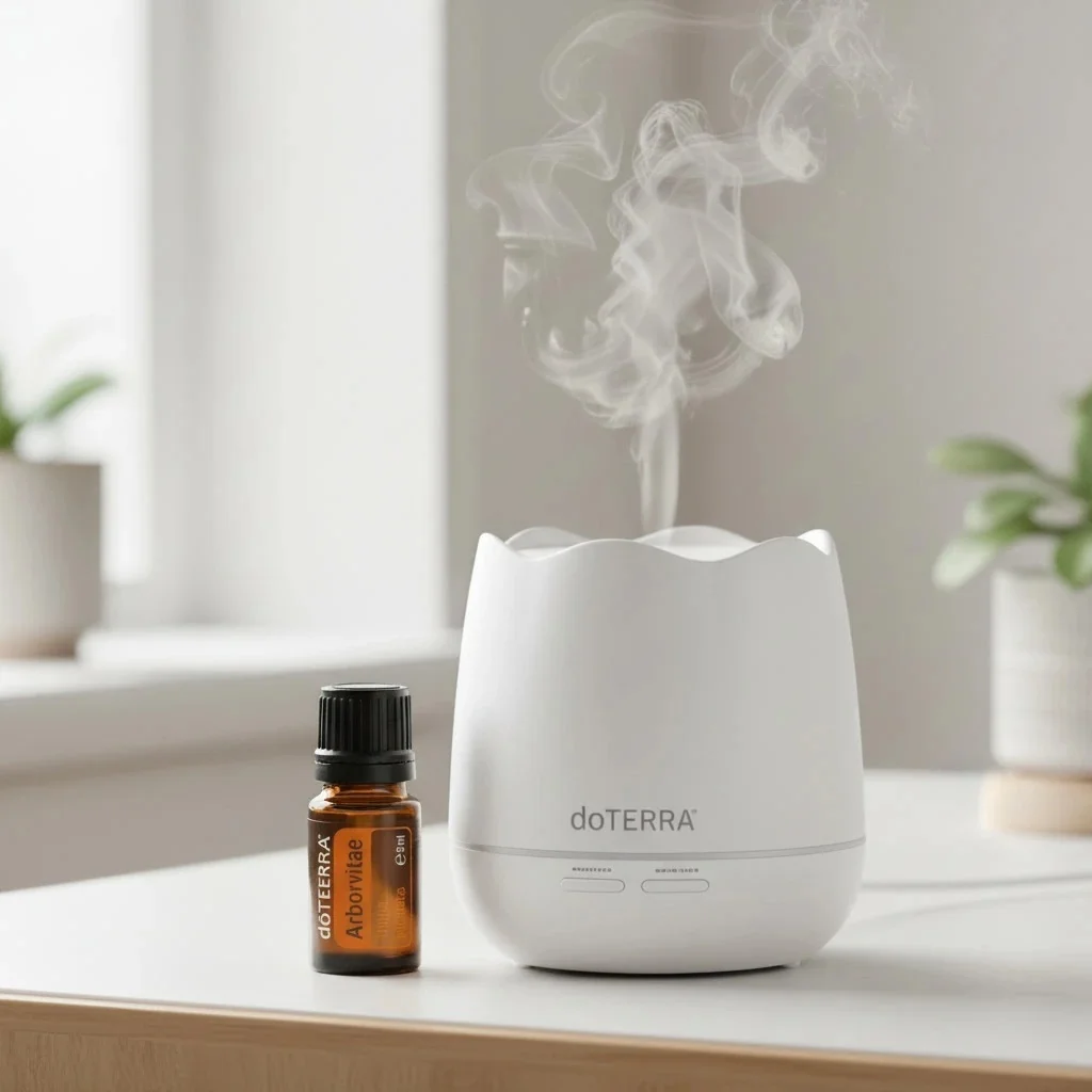 Żywotnik doTERRA obok dyfuzora aromaterapeutycznego doTERRA